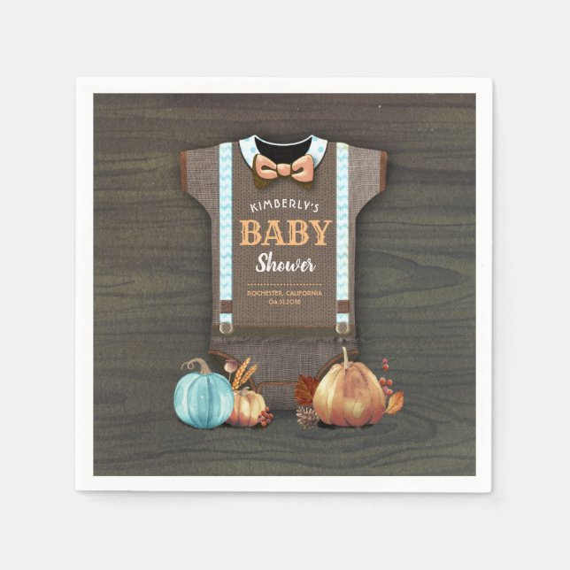 Serviette En Papier Citrouilles bleu orange et Baby shower d'automne (Devant)