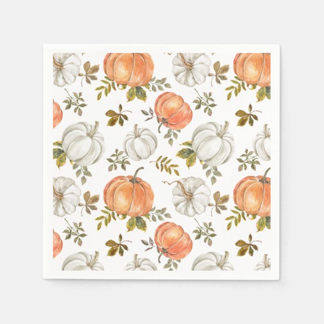 Serviette En Papier Citrouilles d'aquarelle et Motif d'automne de feui (Devant)