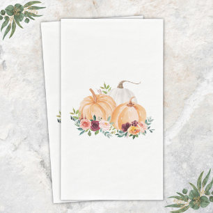 Serviette En Papier Citrouilles d'automne et fleurs boho à l'aquarelle