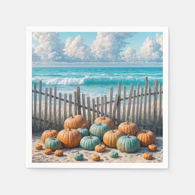 Serviette En Papier Citrouilles d'automne sur une plage (Devant)