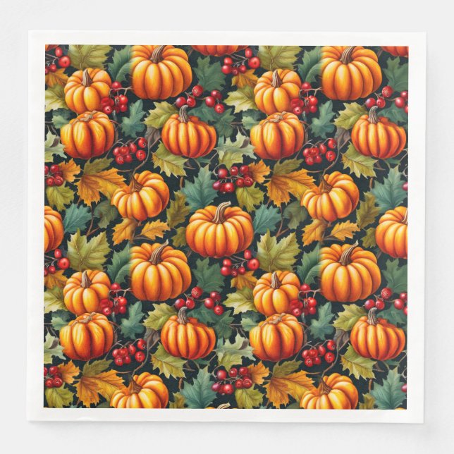 Serviette En Papier Citrouilles en Feuille avec baies (Devant)