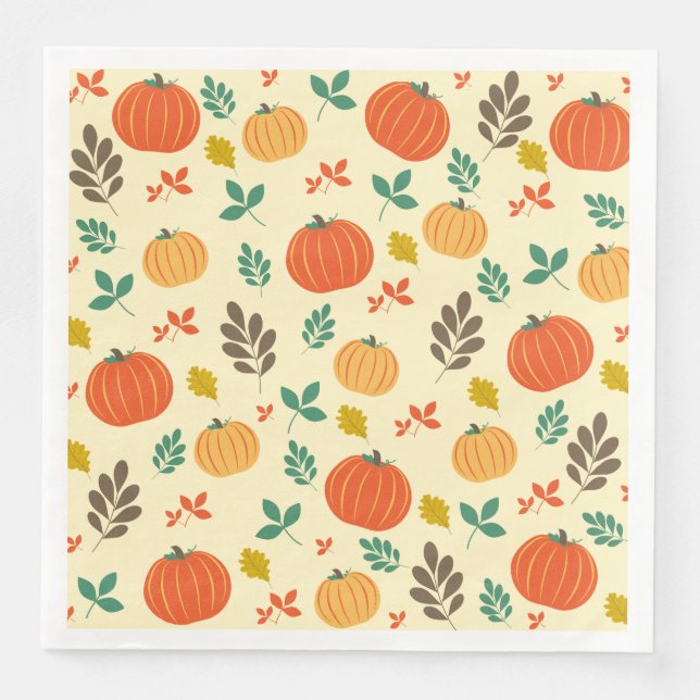 Serviette En Papier Citrouilles et Feuilles d'automne (Devant)