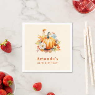 Serviette En Papier Citrouilles orange et fleurs Anniversaire d'automn