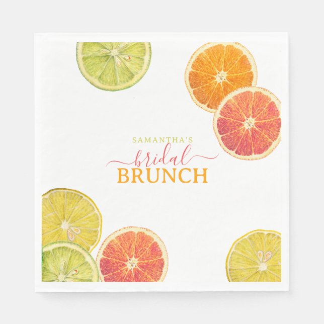 Serviette En Papier Citrus Bridal Brunch Lemon Orange Fête des mariées (Devant)