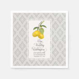 Serviette En Papier Citrus citron Floral gris jaune Mariage blanc