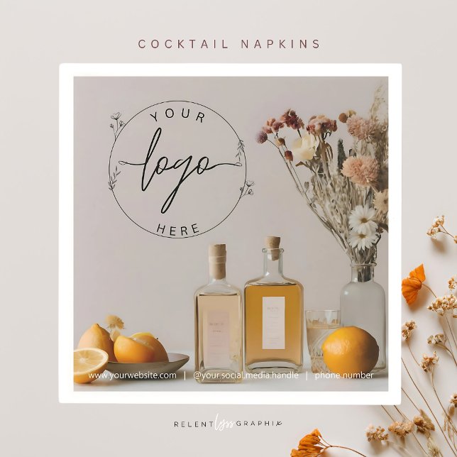 Serviette En Papier Citrus | Cocktails | Fleurs Boho | Cocktail (Créateur téléchargé)