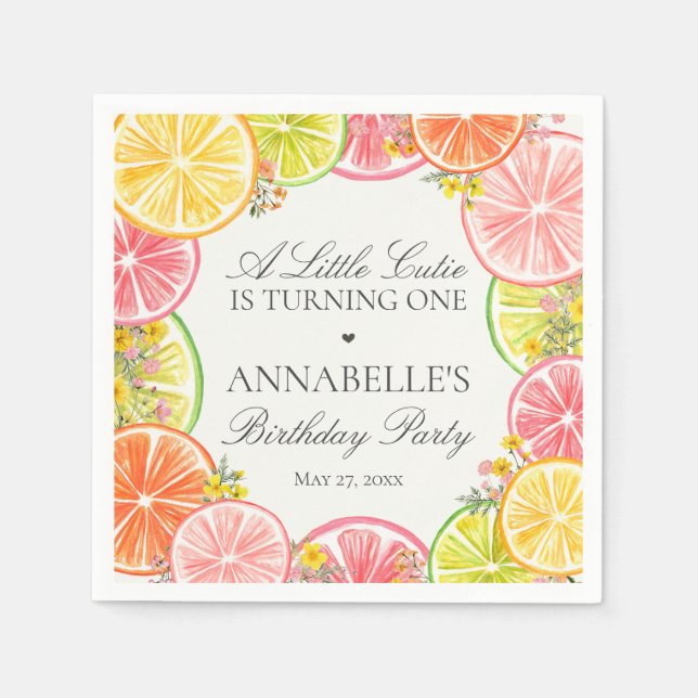 Serviette En Papier Citrus Floral Little Cutie Table d'anniversaire (Devant)