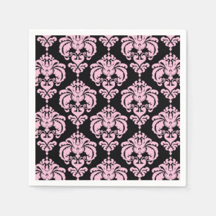 Serviette En Papier Clair rose noir Damask Chic Elegant Motif Party