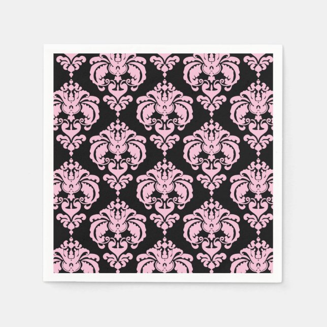Serviette En Papier Clair rose noir Damask Chic Elegant Motif Party (Devant)