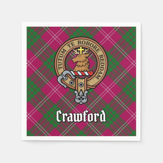 Serviette En Papier Clan Crawford Crest sur Tartan (Devant)
