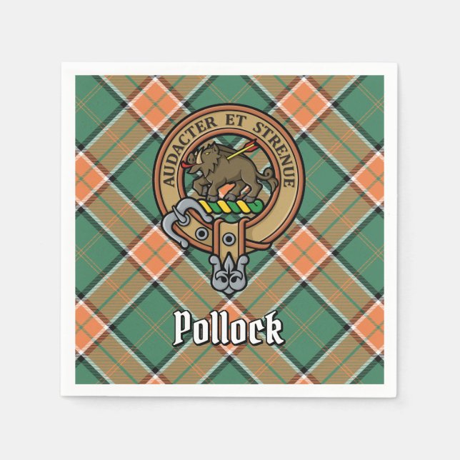 Serviette En Papier Clan Pollock Crest sur Tartan (Devant)