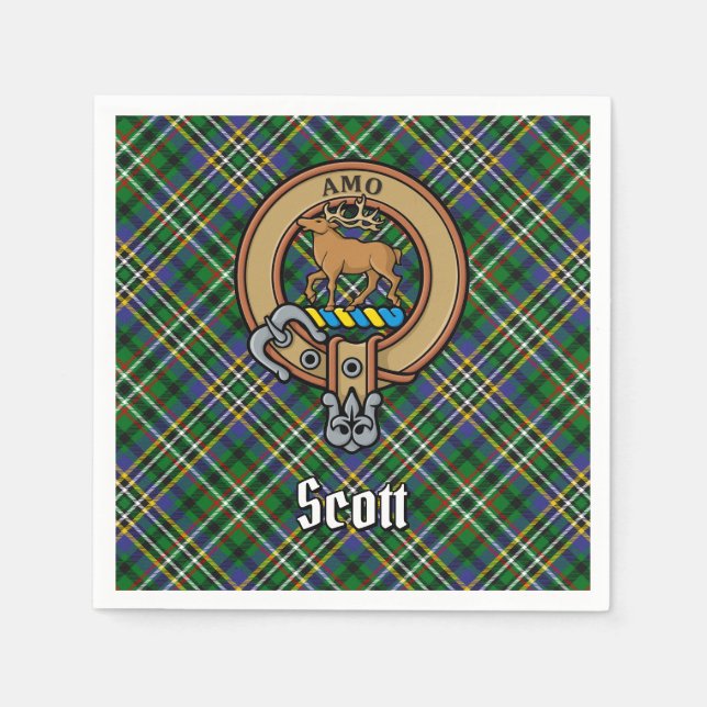 Serviette En Papier Clan Scott Crest sur Green Tartan (Devant)
