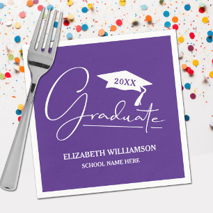 Serviette En Papier Clapet de graduation de script blanc pourpre