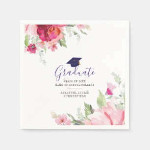 Serviette En Papier Class of 2023 Graduation Elegant Chic Pink Floral