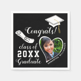 Serviette En Papier Classe 2025 Grad Photo noir et blanc
