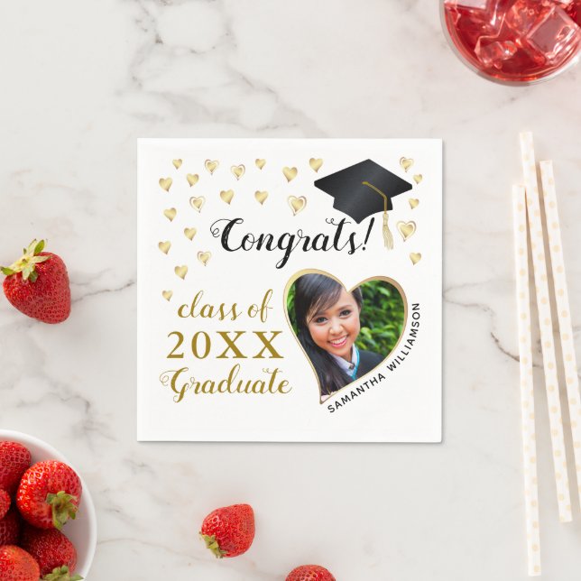 Serviette En Papier Classe 2025 Photo White Black Gold Graduation (En situation)