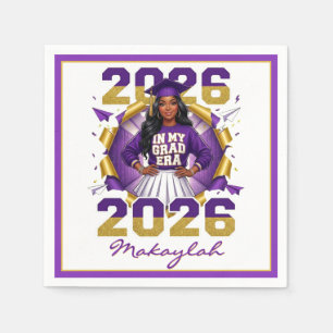 Serviette En Papier Classe 2026 Fille Noire Grad Era Violet & Or