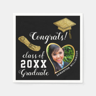 Serviette En Papier Classe Black White Gold 2023 Grad Photo Grad