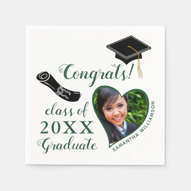 Serviette En Papier Classe blanche et verte de 2025 Graduate Graduate (Devant)