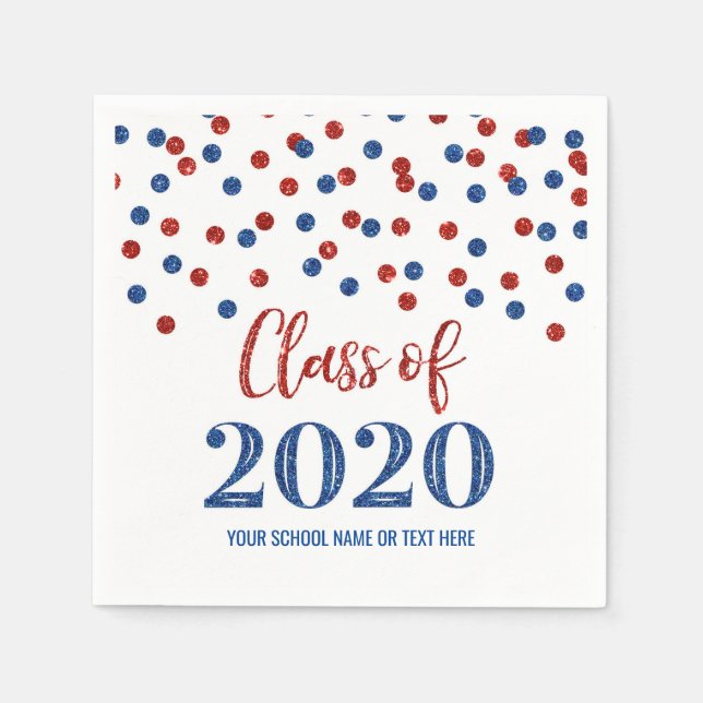 Serviette En Papier Classe Blue Red Confetti de 2020 Graduation (Devant)