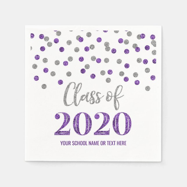 Serviette En Papier Classe Confetti en Argent Violet de 2020 Graduatio (Devant)