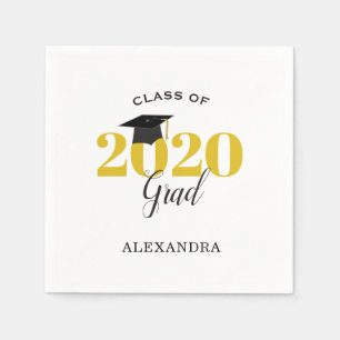 Serviette En Papier Classe de 2020 Diplômés  Or moderne et noir