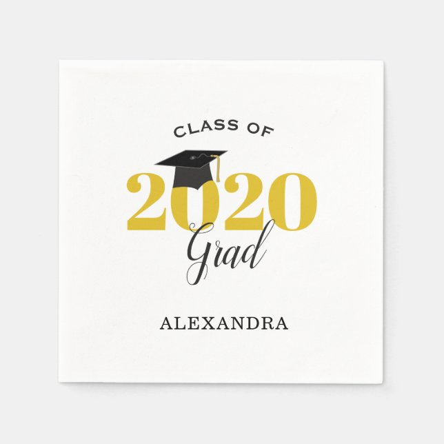Serviette En Papier Classe de 2020 Graduate | Or moderne et noir (Devant)