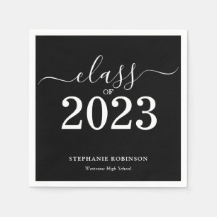Serviette En Papier Classe de 2023 Black White Graduation Party