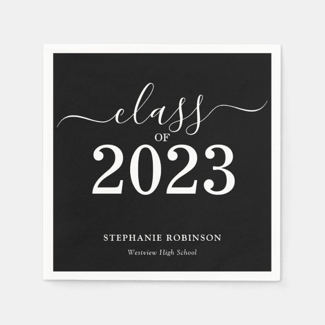 Serviette En Papier Classe de 2023 Black White Graduation Party (Devant)