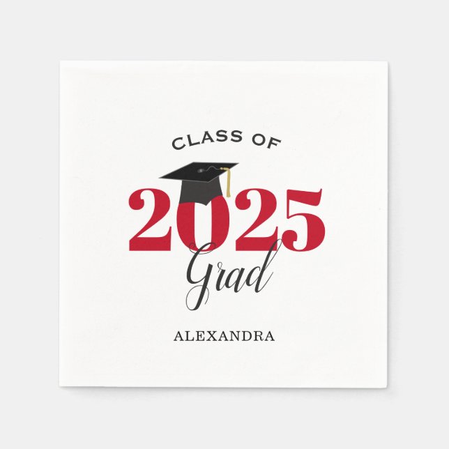 Serviette En Papier Classe de 2023 Diplômé Rouge moderne (Devant)