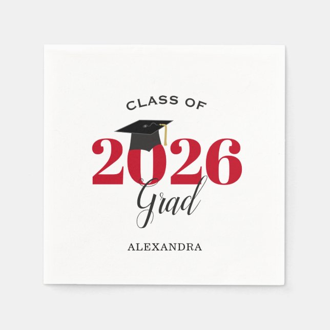 Serviette En Papier Classe de 2023 Diplômé Rouge moderne (Devant)