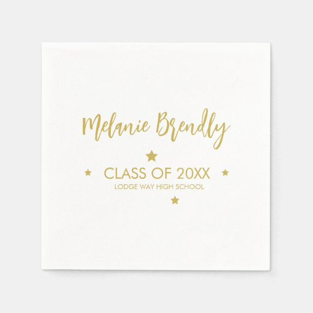 Serviette En Papier Classe De 2023 | Étoiles Gold Party Graduation (Devant)