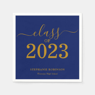 Serviette En Papier Classe de 2023 Gold Navy Blue Graduation Party