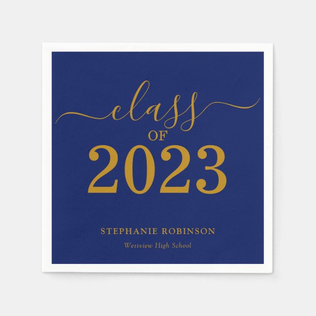 Serviette En Papier Classe de 2023 Gold Navy Blue Graduation Party (Devant)