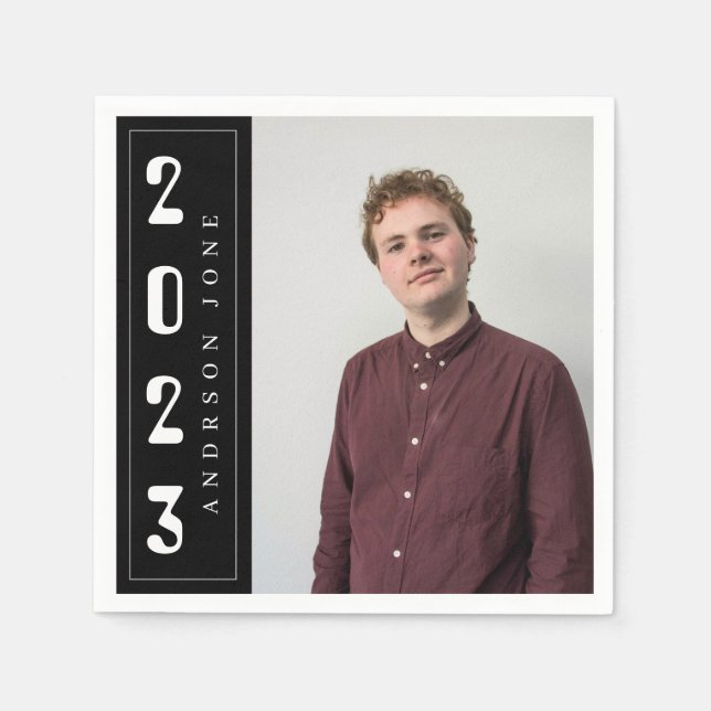 Serviette En Papier Classe de 2023 Royal Black Graduation Party Photo (Devant)