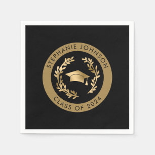 Serviette En Papier Classe de 2024 Black and Gold Graduation Party