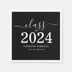 Serviette En Papier Classe de 2024 Black White Graduation Party