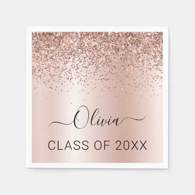 Serviette En Papier Classe de 2024 Blush Pink Parties scintillant Grad (Devant)