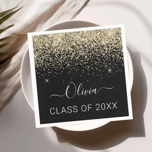 Serviette En Papier Classe de 2024 Gold Black Parties scintillant Grad (Créateur téléchargé)