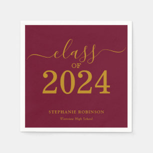 Serviette En Papier Classe de 2024 Gold Maroon Graduation Party