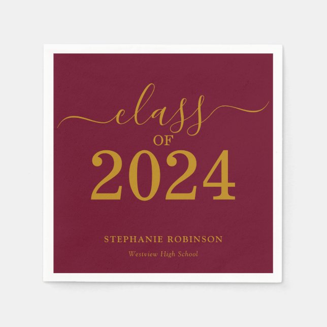 Serviette En Papier Classe de 2024 Gold Maroon Graduation Party (Devant)