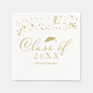 Serviette En Papier Classe De 2024 Gold Script Graduation Party Blanc