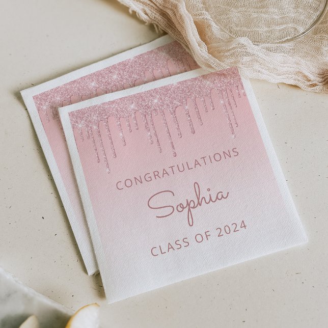 Serviette En Papier Classe de 2024 Parties scintillant rose Drip Gradu (Créateur téléchargé)