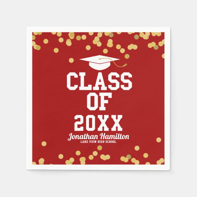Serviette En Papier Classe De 2024 Red Gold Confetti Graduation Party (Devant)