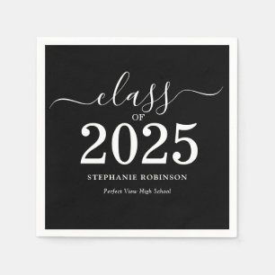 Serviette En Papier Classe de 2025 Black White Graduation Party