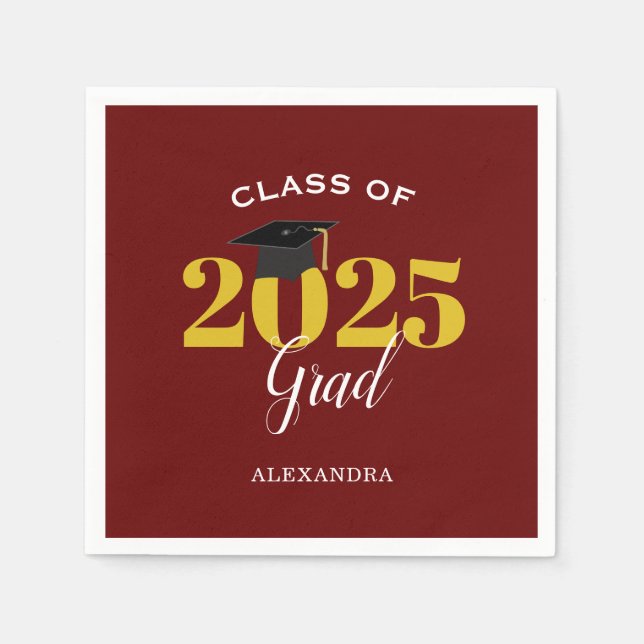 Serviette En Papier Classe de 2025 Grad Simple Maroon and Gold (Devant)