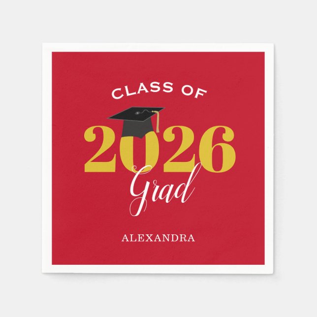 Serviette En Papier Classe de 2025 Grad Simple Rouge et Or (Devant)