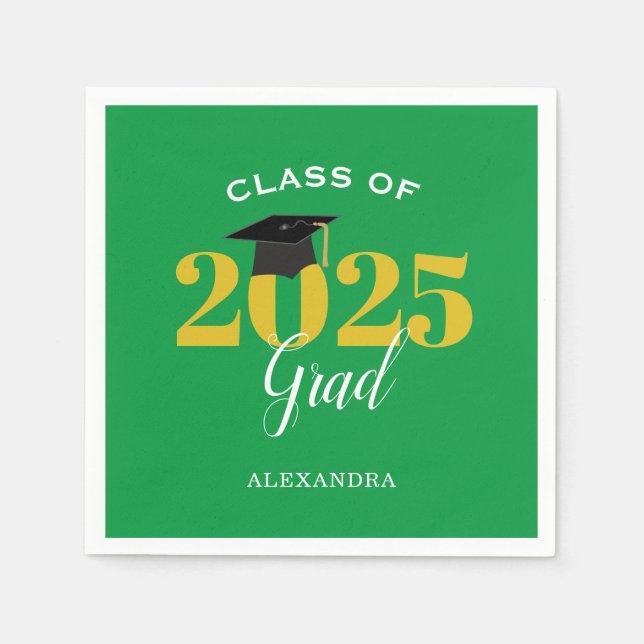 Serviette En Papier Classe de 2025 Grad Simple Vert et Or (Devant)