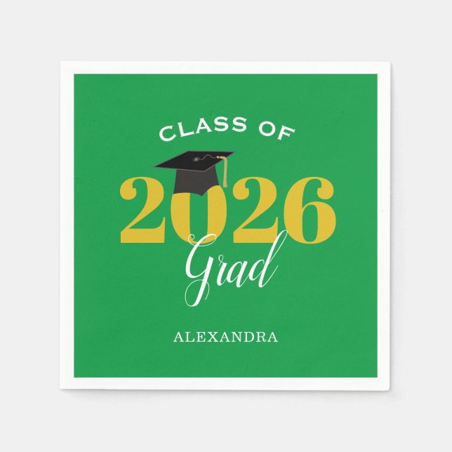 Serviette En Papier Classe de 2025 Grad Simple Vert et Or (Devant)