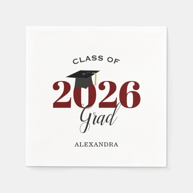 Serviette En Papier Classe de 2025 Graduate Modern Maroon (Devant)
